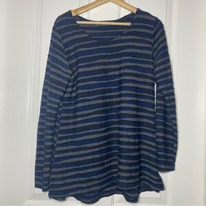 Cut Loose Lagenlook Stripe Textured Long Sleeve Crewneck Shirt Top Size Medium M